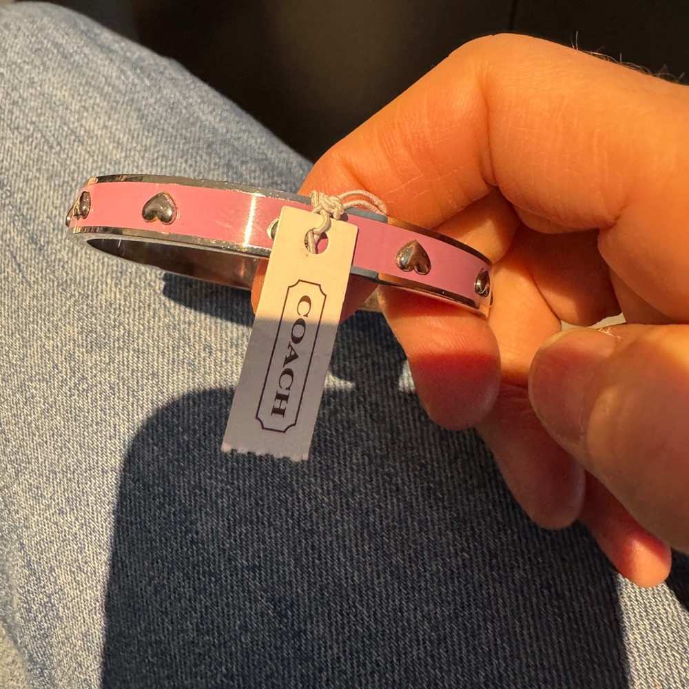 NWT Coach Enamel Purple Heart-on Silver Bangle
